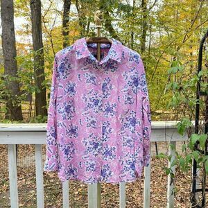 Talbots Pink Purple Floral Swiss Dot 100% Cotton Blouse